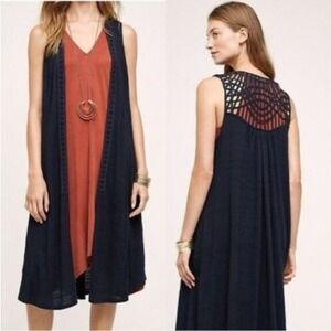 Saturday Sunday Anthropologie Navy Blue Macrame Back Longline Vest Size Medium